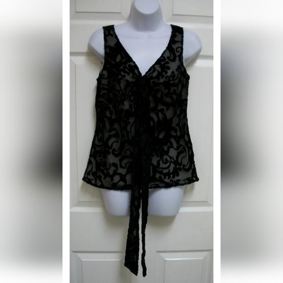 TAPEMEASURE BLACK VELVET BURNOUT VERSATILE LONG TIE SASH SLEEVELESS TOP 6 - Picture 1 of 11